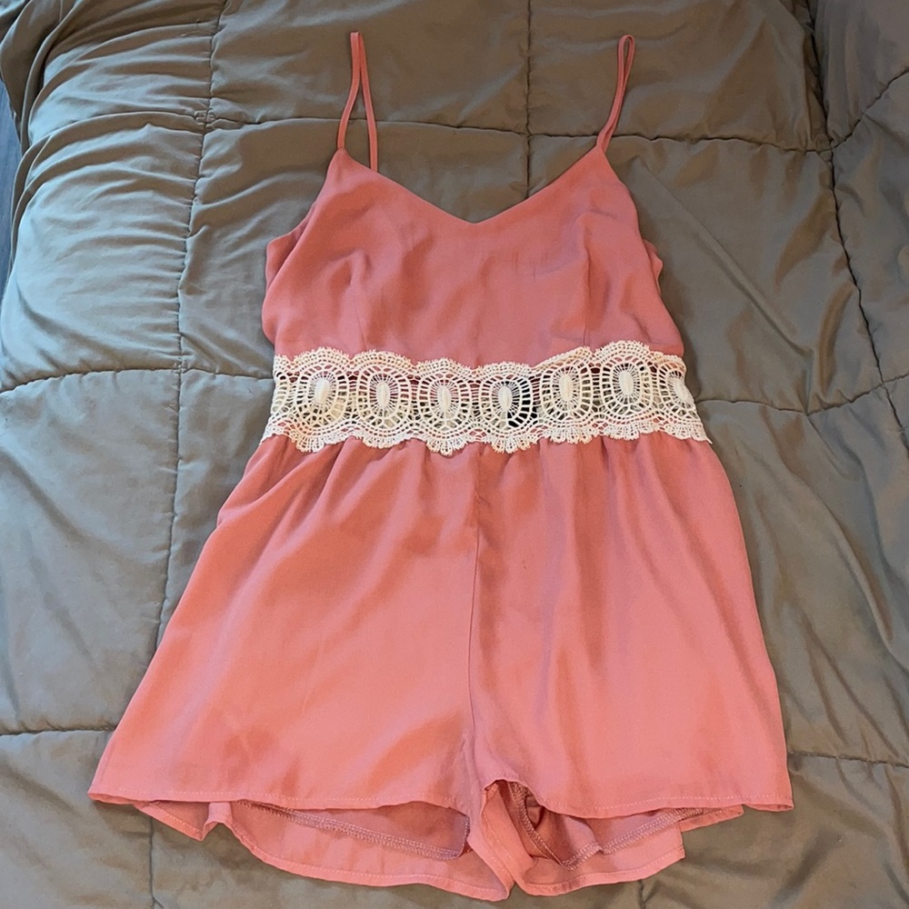 Rue21 Juniors Pink and White Lace Romper